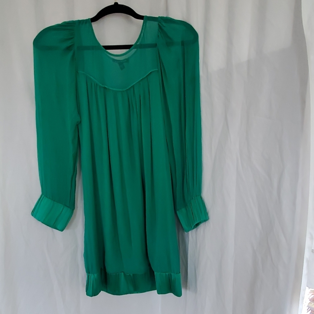 bebe Green Puffed Sleeve Organza Dress Size XS
